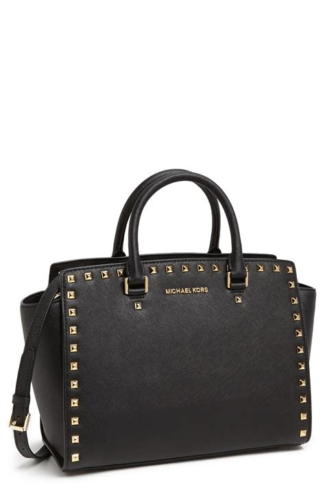 michael kors black studded selma bag|Michael Kors selma satchel.